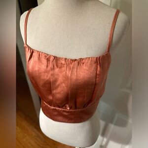 Lulus Satin Coral Rose Orange Crop Cami Top